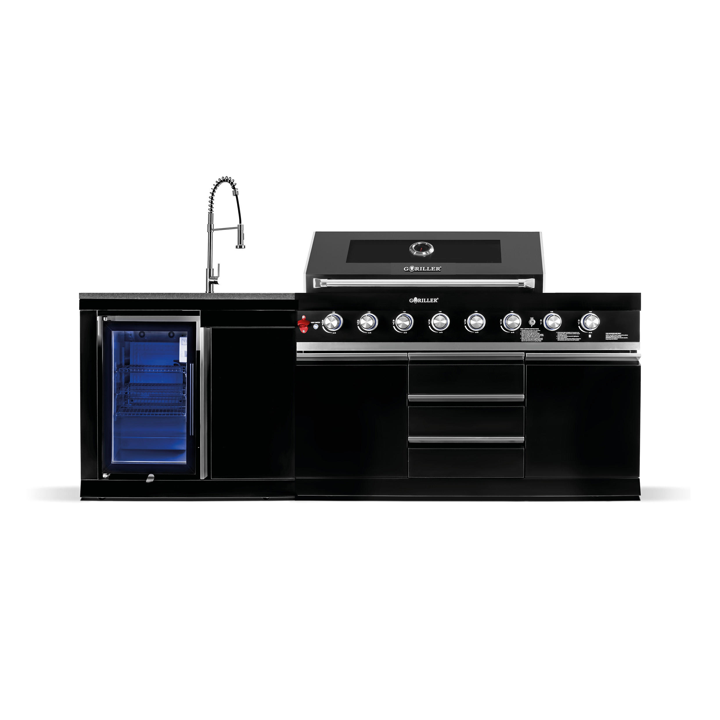 OUTDOORKÜCHE Fusion MAX 230/58/90cm - Schwarz Hochglanz, Metall (230/90/58cm) - Goriller