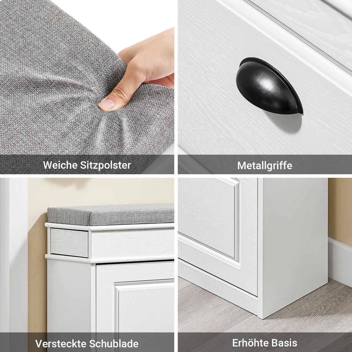 SCHUHBANK Weiß - Schwarz/Weiß, Holzwerkstoff (75/51/24cm) - SoBuy