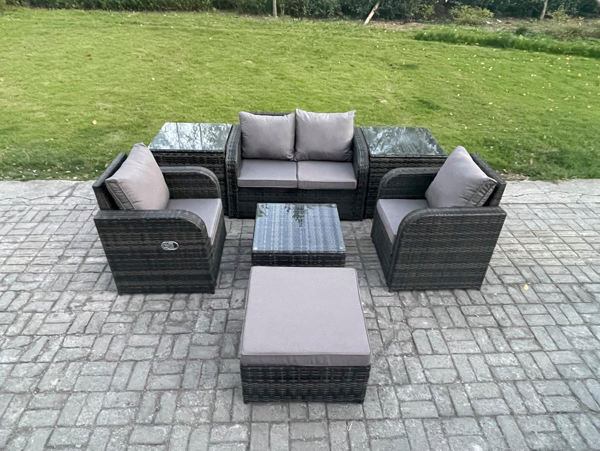 LOUNGESOFA-SET Polyrattan Dunkelgrau 5-Sitzer - Dunkelgrau, Metall - Fimous