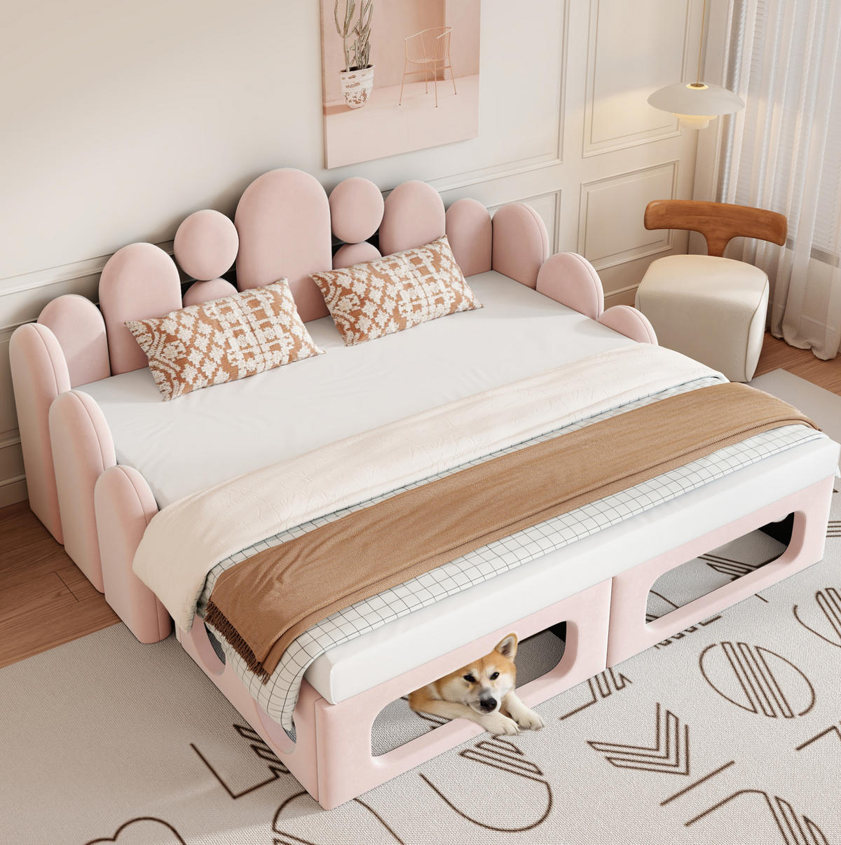 POLSTERBETT 180/200 cm Rosa aus Samt mit Haustierbett-Funktion - Rosa, Holzwerkstoff (180/200cm) - OKWISH