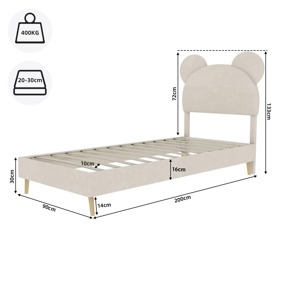 POLSTERBETT 90x200 cm Cartoon ohne Stauraum beige - Beige, Textil (90/200cm) - LEBENLANG