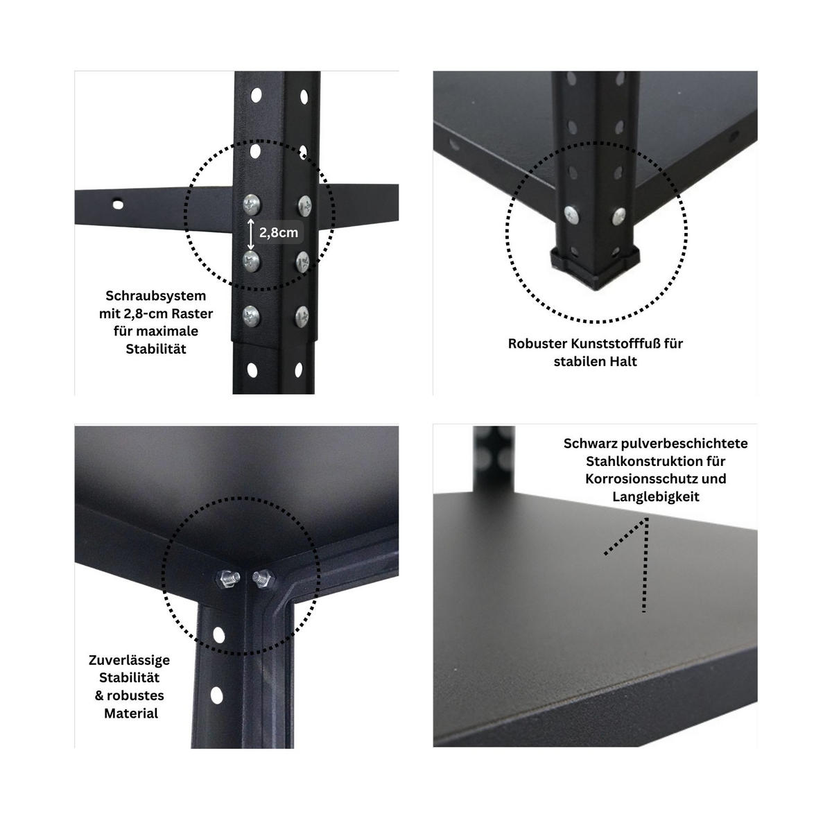SCHRAUBREGAL Haldor 180x90x40cm 5 Stahlplatten-Ebenen Fachlast 100 kg Schwarz - Schwarz, Metall (90/180/40cm) - PROREGAL