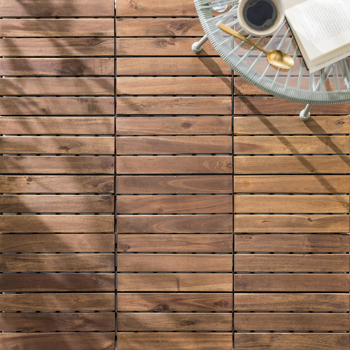 TERRASSENFLIESE - Akazie massiv - 10er-Set - Akaziefarben, Holz/Kunststoff (30/30/2.4cm) - home24