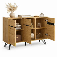 SIDEBOARD aus Spanplatte 140x40x75,5 cm Holzfarbe/Schwarz mit 3 Türen und Metallbeinen - Naturfarben, Holzwerkstoff (140/75.5/40cm) - IVMEU