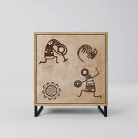 SIDEBOARD AFRICAN STYLE, Eichefarben, 57,5x42x67,5 cm, Schwarze Metall-Rahmenfüße - Eichefarben/Multicolor, Holzwerkstoff/Metall (57.5/67.5/42cm) - SpaceRebels