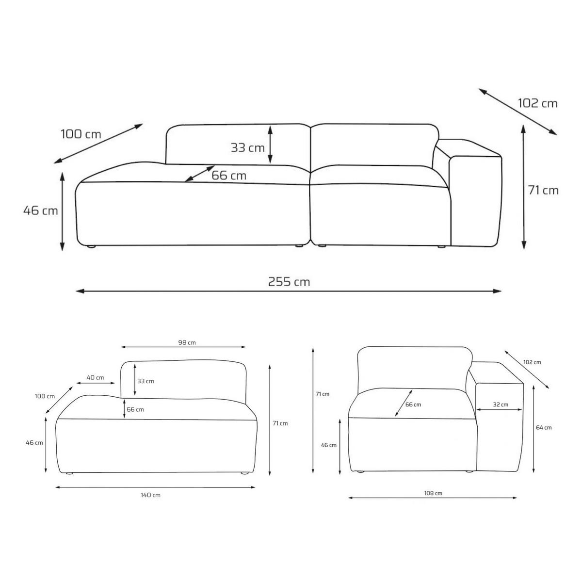 3-SITZER modulares Sofa HEAVEN SET 1 Rechts, Breite 255 cm Webstoff Weiß - Schwarz/Weiß, Holz/Kunststoff (102/71/255cm) - Muffo