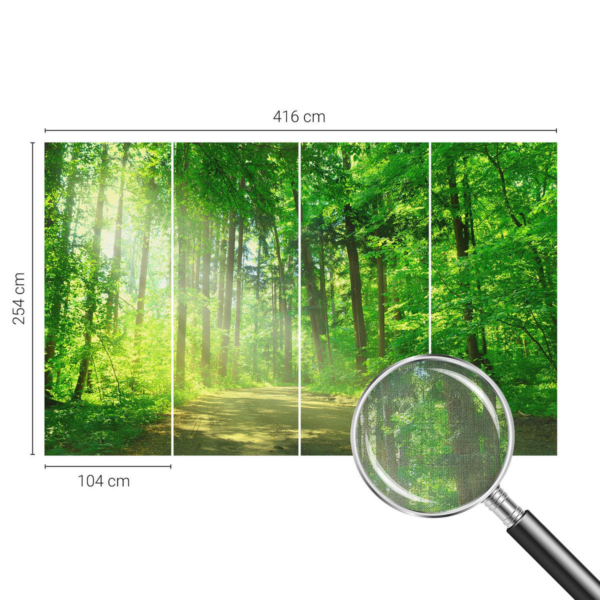 FOTOTAPETE 416x254 cm - Waldweg - Grün, Textil (416/254cm) - Wallfluent