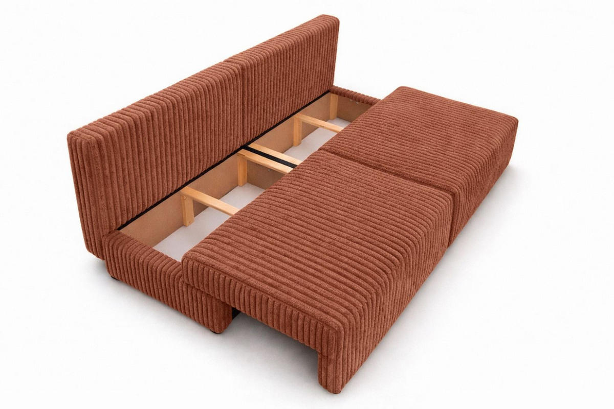 SOFA Mit Schlaffunktion Und Bettkasten, Cordstoff Tilia, Kupfer, BEST MINI - Orange, Holz (200/83/98cm) - Kaiser Möbel
