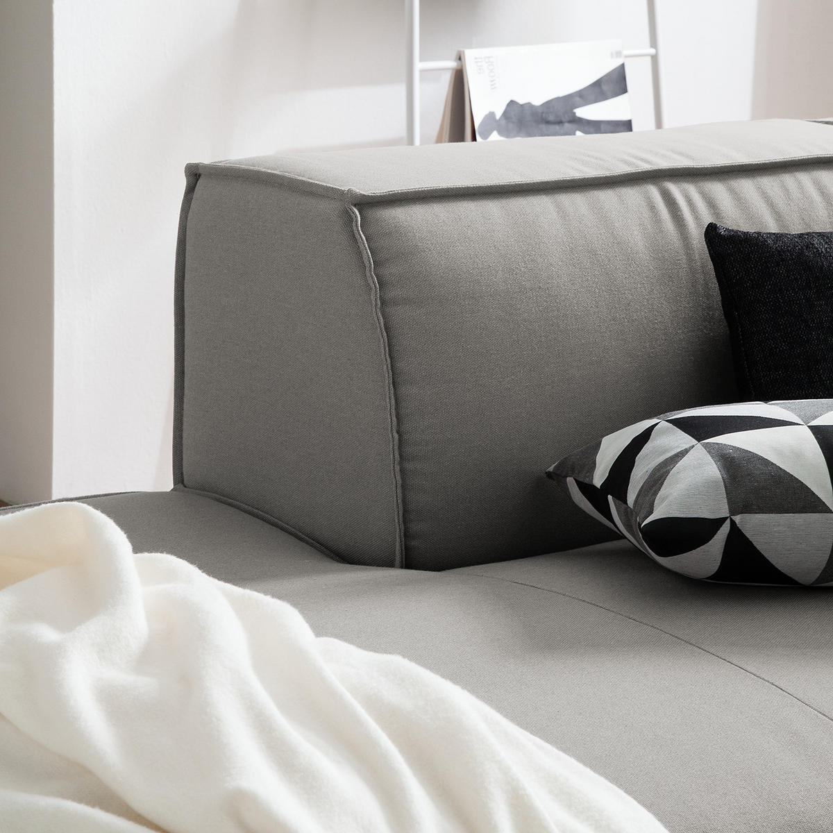 ECKSOFA mit Ottomane - Graubraun/Schwarz, Kunststoff/Textil (260/234cm) - home24