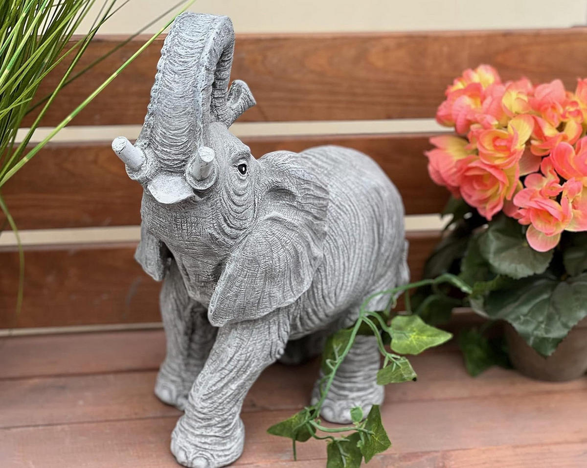 STEINFIGUR Elefant frostfest wetterfest Steinguss massiv - Grau, Stein (15/30/27cm) - stoneandstyle