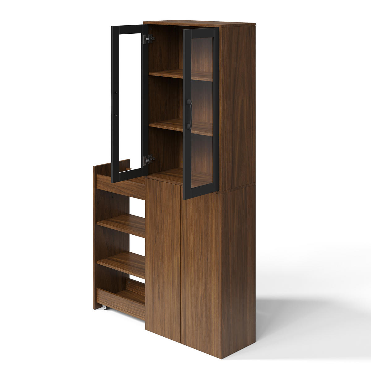 MEHRZWECKSCHRANK DE-38745 60/30/180 cm Glastüren und Ausziehwagen Holz/Schwarz - Braun, Holzwerkstoff (60/180/30cm) - ComfortXL