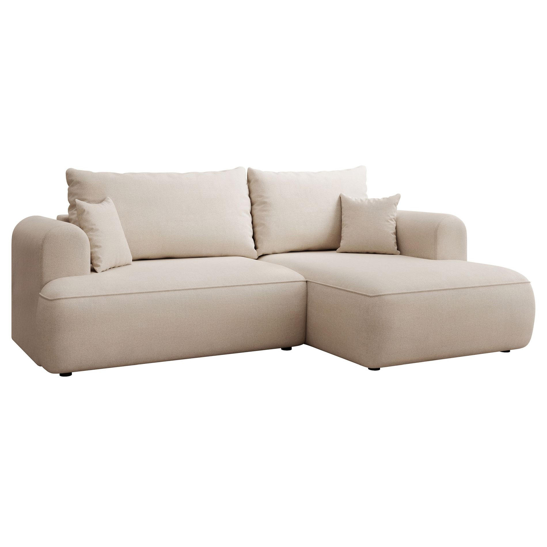 ECKSCHLAFSOFA Ovo Mini Creme Easy-Clean-Chenille-Bezug - Creme/Schwarz, Kunststoff/Textil (238/156cm) - Selsey