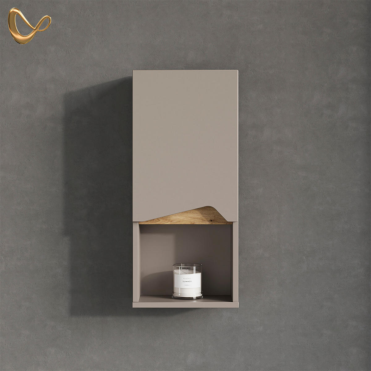 BADSCHRANK Timavo Greige 30 x 67 cm mit Tür und offenem Fach - Greige, Holzwerkstoff (30/67/17cm) - Livinity®