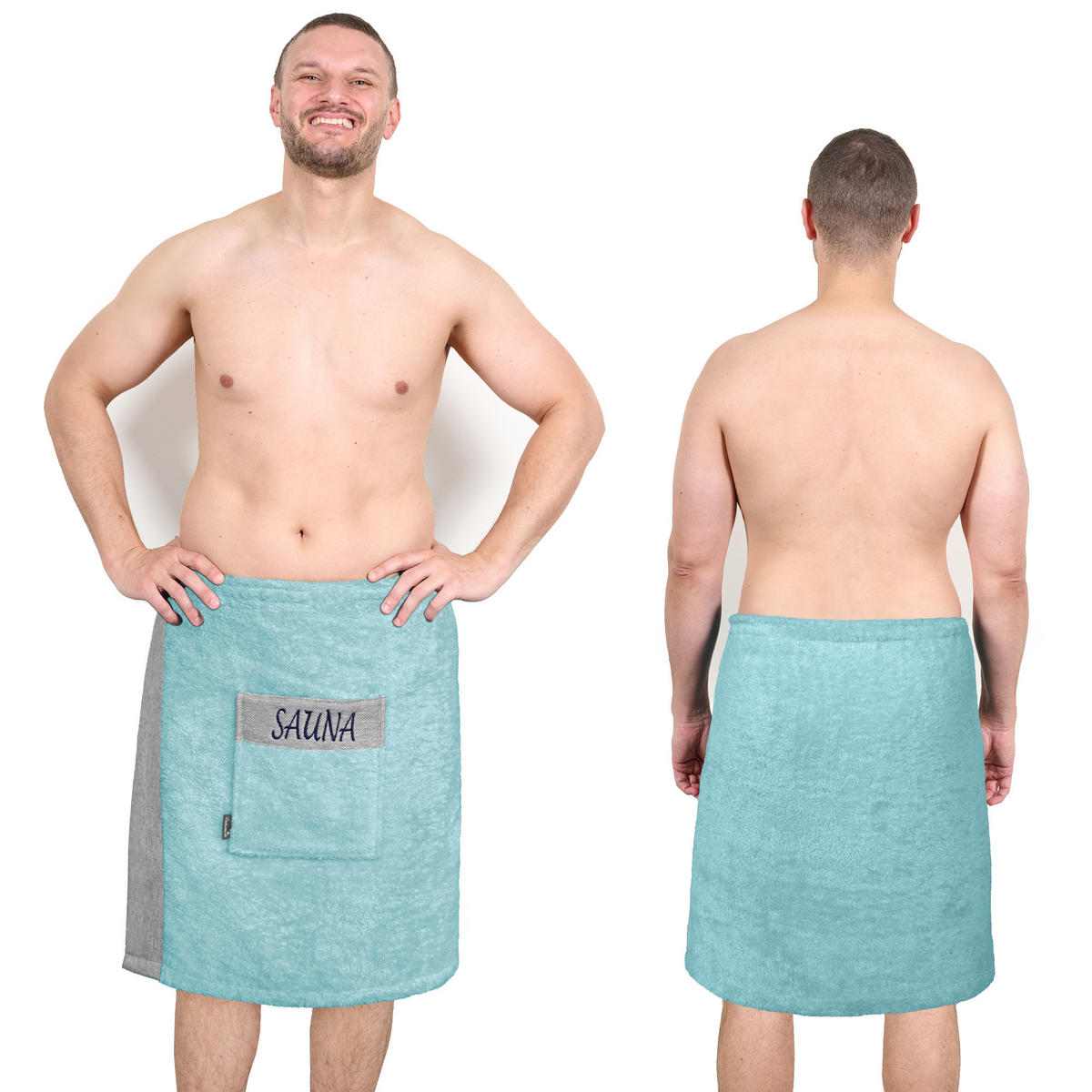 SAUNAKILT Herren Pastellblau, Lima Saunahandtuch mit Klettverschluss - Dunkelblau, Textil (140/55cm) - Lashuma