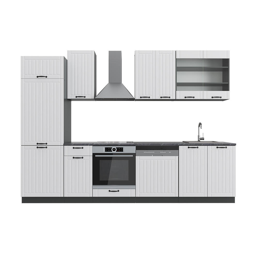 KÜCHENZEILE Fame-Line Weiß Landhaus/Anthrazit 300 cm , AP Anthrazit - Anthrazit/Weiß, Holzwerkstoff (300/206.8/60cm) - Vicco