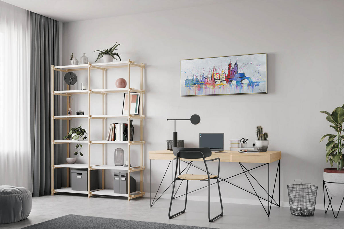 RUČNE MAĽOVANÝ AKRYLOVÝ OBRAZ 120/60 cm, sivý, krajinný motív - sivá, drevo/textil (120/60cm) - KUNSTLOFT