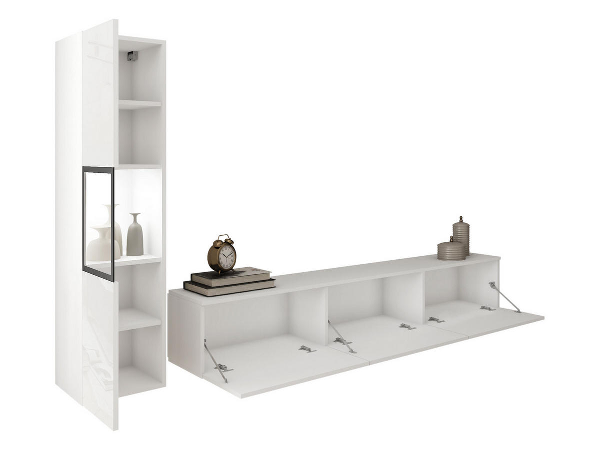 WOHNWAND Berlin I mit weißer LED Beleuchtung - Eiche Wotan/Alufarben, Holzwerkstoff/Kunststoff (180/30/33cm) - MIRJAN24