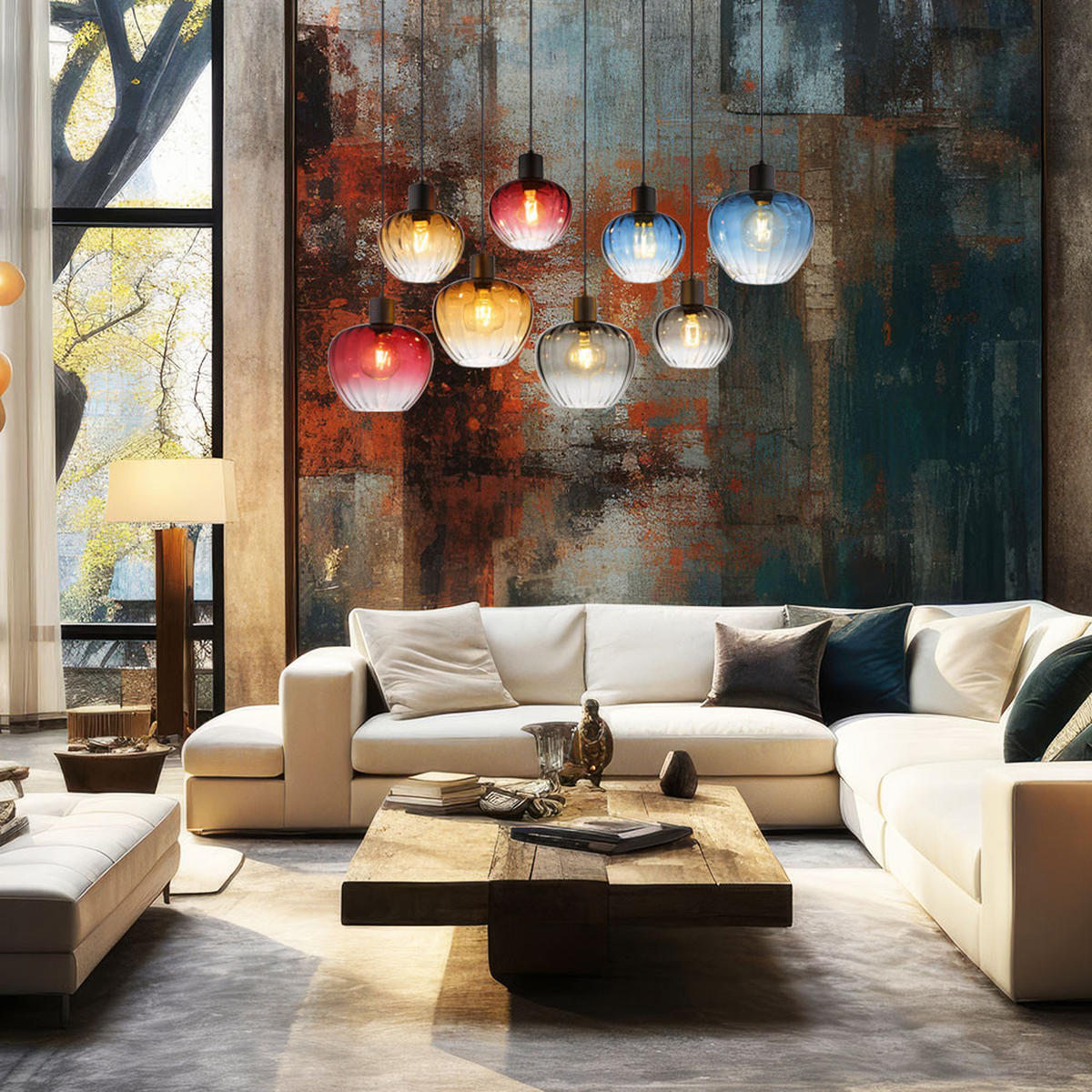 HÄNGELEUCHTE Metall Glas Schwarz Mehrfarbig - Schwarz, Glas (110/42/120cm) - Nowa