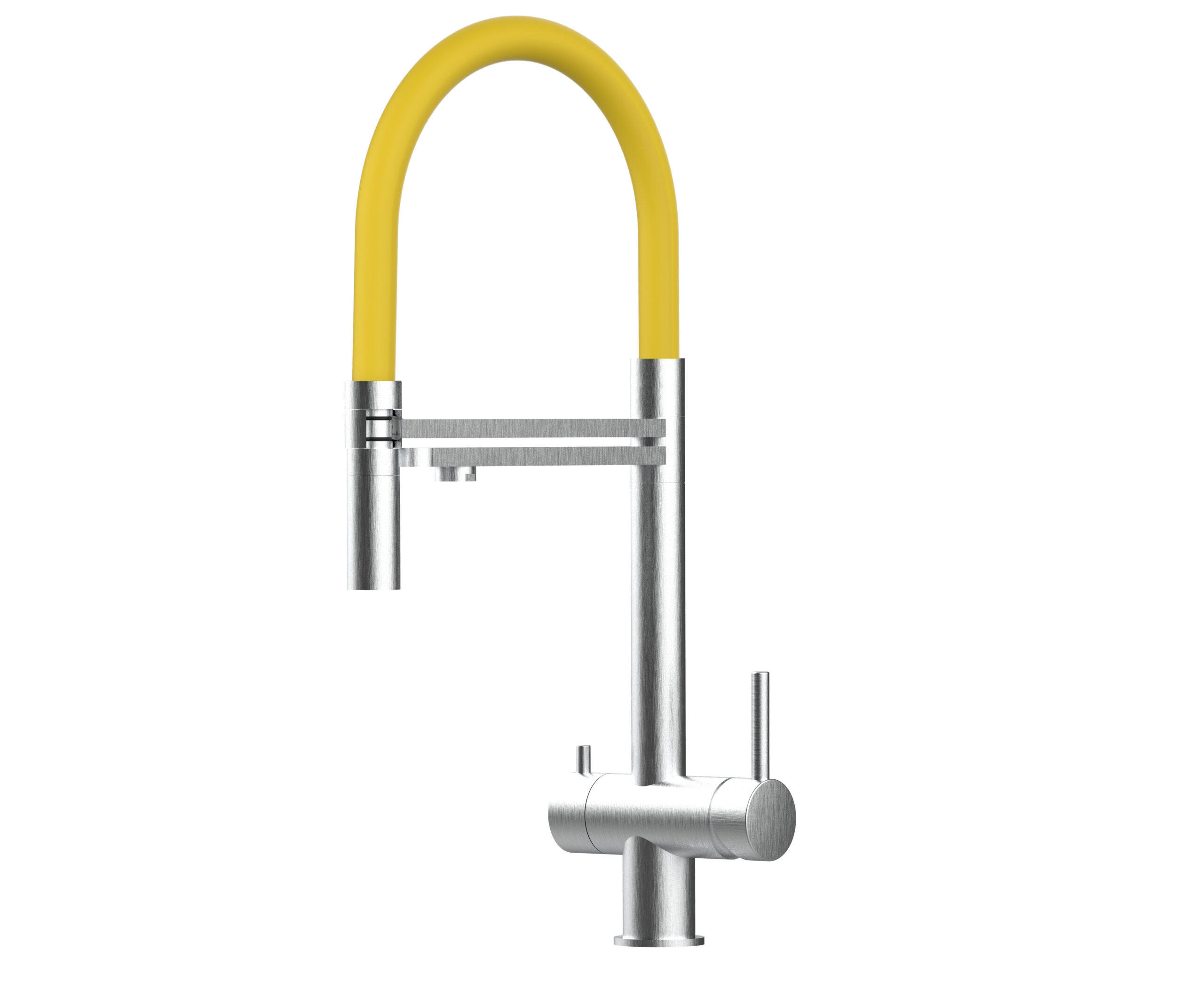 3-WEGE-KÜCHENARMATUR, Edelstahl Massiv aus Chirurgenstahl, Gebürstet und Gelb, 2-Strahl-Brause - Gelb, Metall (24/49/24cm) - VIZIO