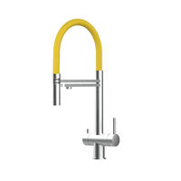 3-WEGE-KÜCHENARMATUR, Edelstahl Massiv aus Chirurgenstahl, Gebürstet und Gelb, 2-Strahl-Brause - Gelb, Metall (24/49/24cm) - VIZIO