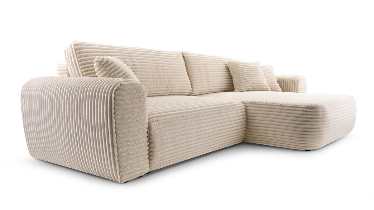 ECKSOFA VIVA Beige Kordstoff mit Schlaffunktion - Beige, Holz (297/169cm) - MASSENO