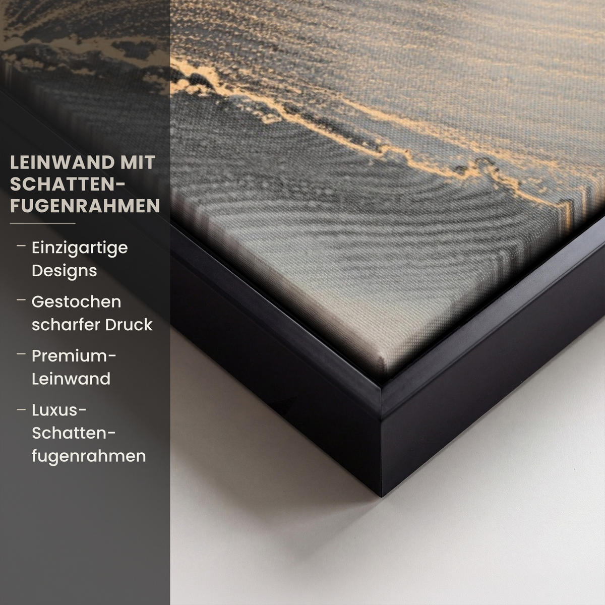 LEINWAND Bilder mit Rahmen - Grau - Luxus - Gold - Marmor - 100x70 - Dunkelgrau, Textil (100/70cm) - MuchoWow