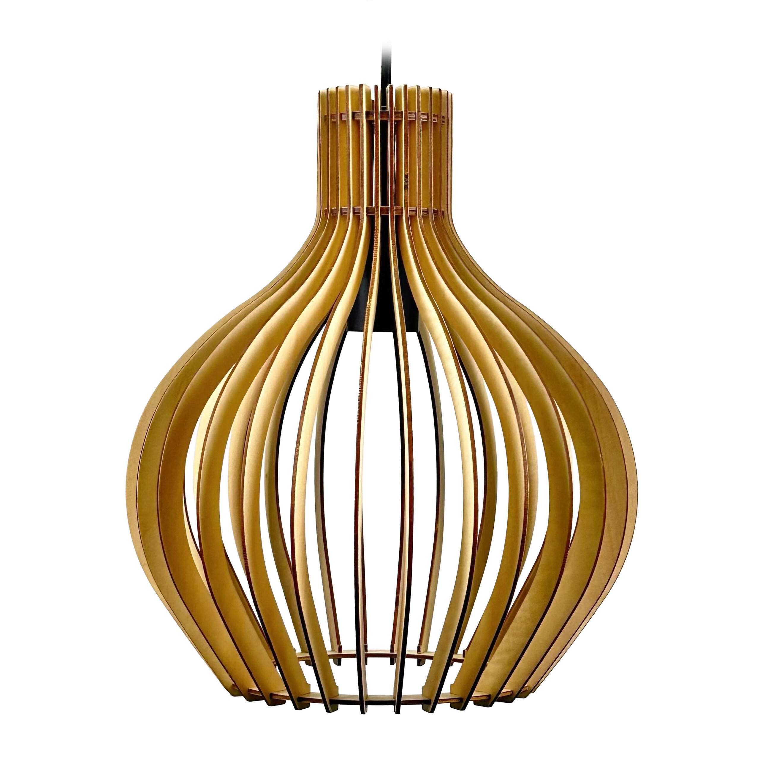 PENDUL Natur Negru lamele din lemn E27 - maro deschis, lemn/metal (35/35/35cm) - Relaxdays