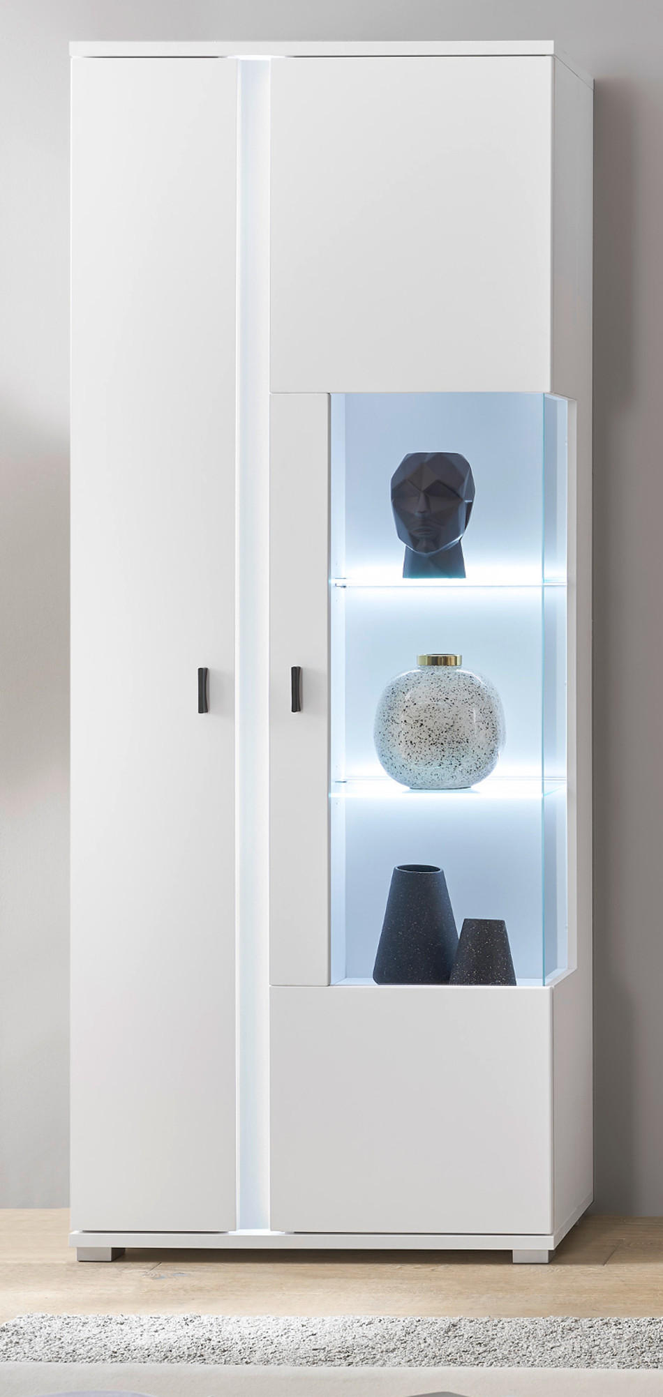 VITRINE weiß matt, Vitrinenschrank inklusive Frontbeleuchtung 80 x 200 cm - Weiß, Holzwerkstoff (80/200/35cm) - Furn.Design