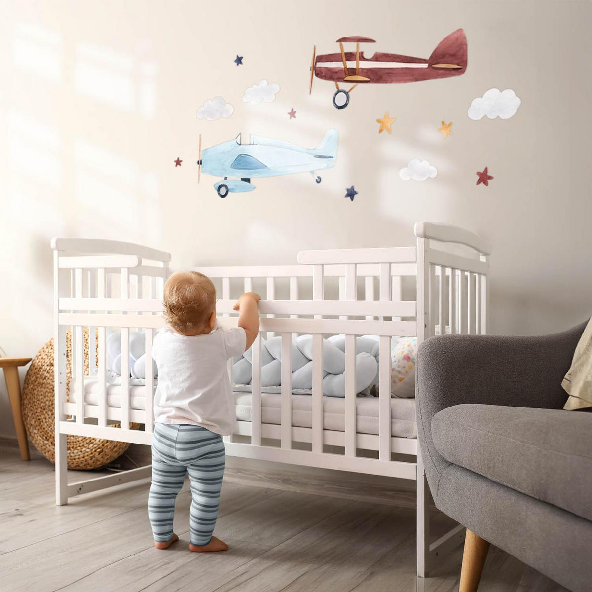 WANDAUFKLEBER 130x161cm - Zwei Wolkenebenen - Multicolor, Kunststoff (130/161/0.1cm) - Wallfluent