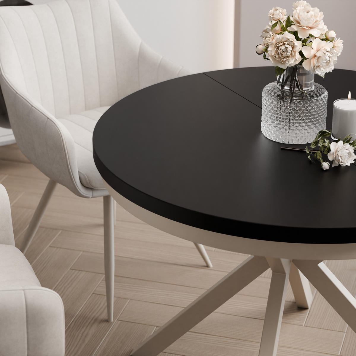 AUSZIEHTISCH MILTON 90-166/76 cm mit Metallgestell, Kaschmir / Schwarz Molet - Kaschmir/Schwarz, Holzwerkstoff/Metall (90/90/76cm) - Idohome