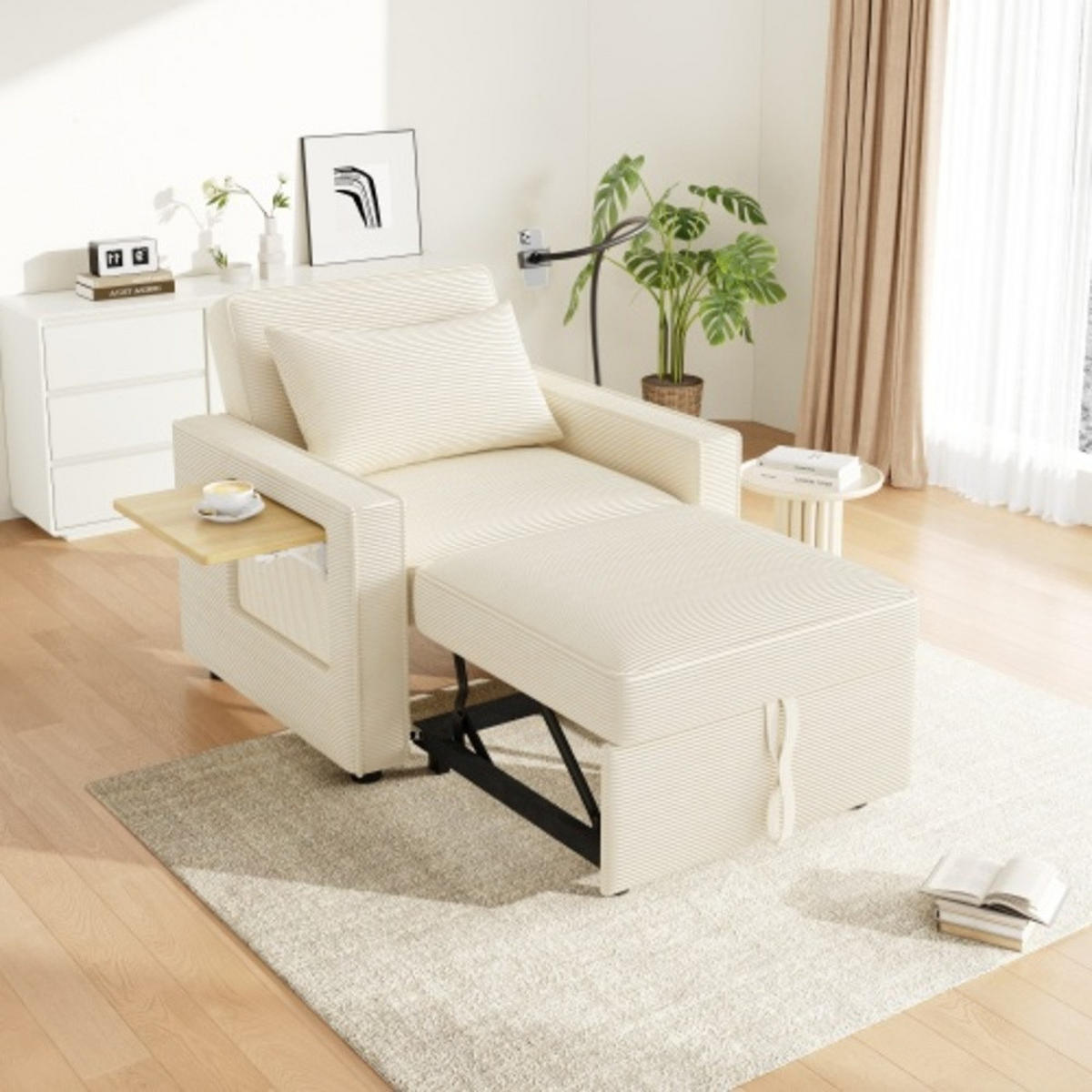 SCHLAFSOFA 93x150x85 cm aus Cord Multifunktionales faltbares, beige - Beige, Textil (150/85/93cm) - Luhomfu