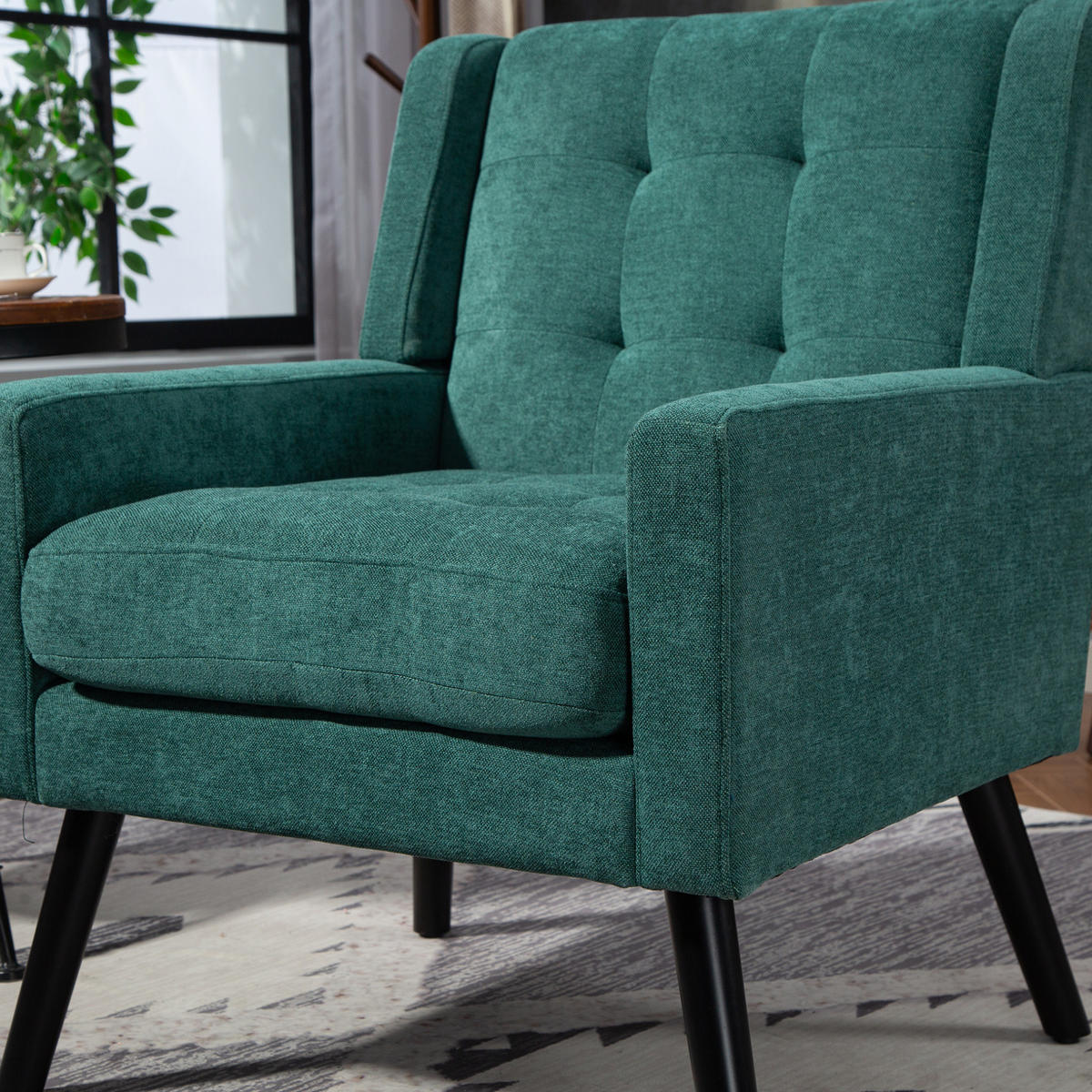 SITZGARNITUR 2-teilig in Retro Grün mit Tufting und Massivholzbeinen,75/119/88 cm - Waldgrün, Textil (75/88/119cm) - Flora Grace