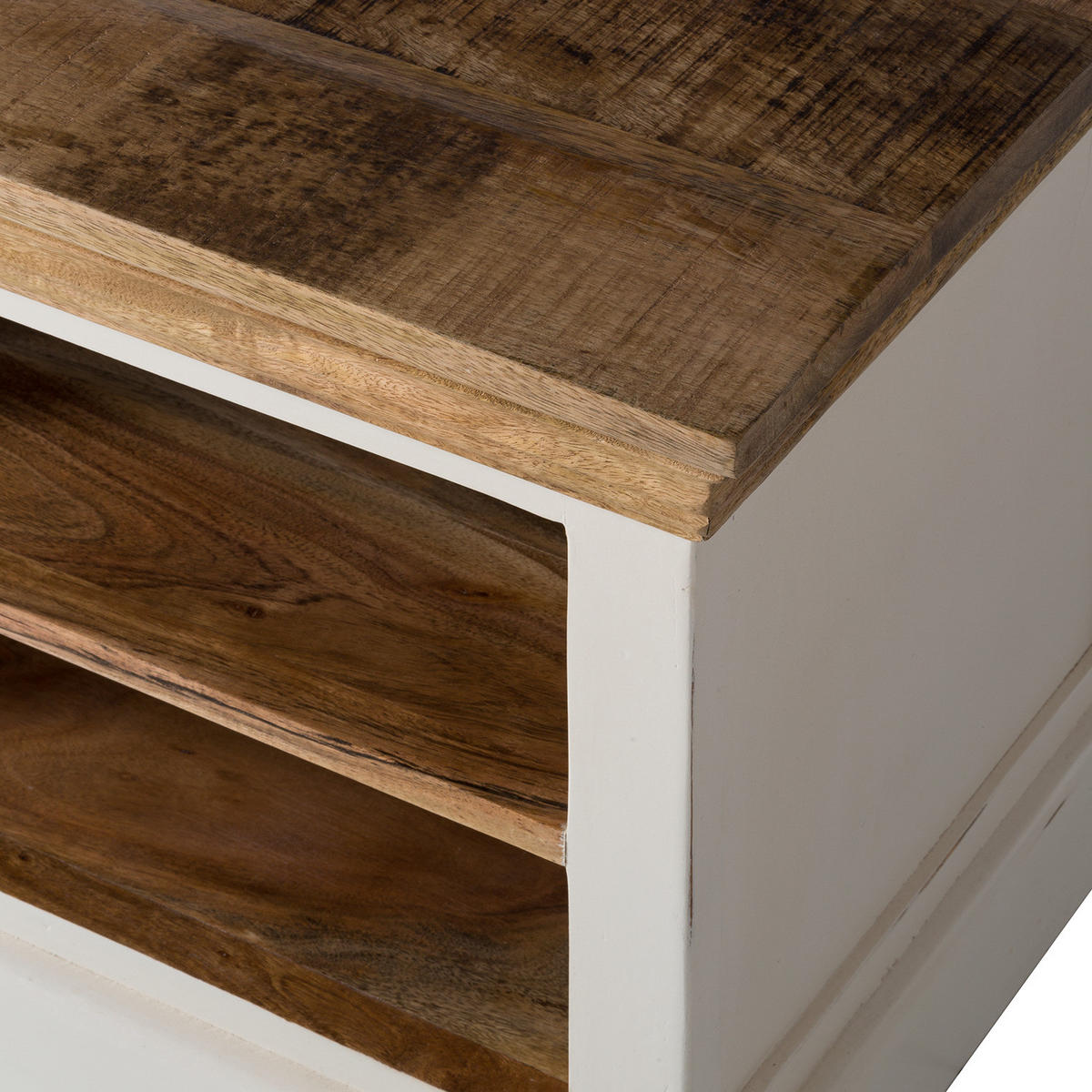 GARDEROBENBANK - Mango massiv - Braun/Weiß, Holz (120/47/45cm) - home24