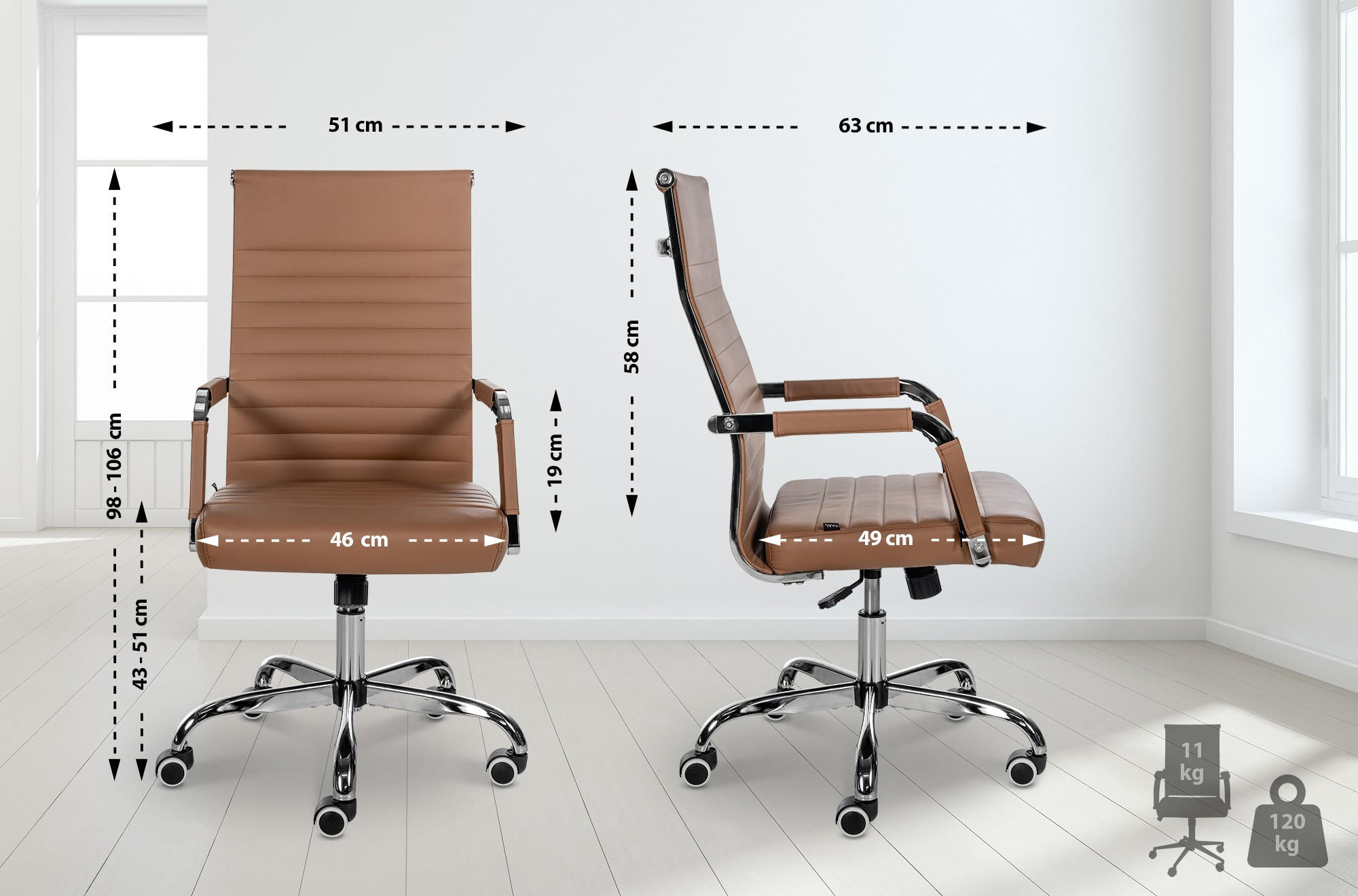 DREHSTUHL Lederlook hellbraun - Hellbraun, Textil/Metall (51/98/63cm) - CLP