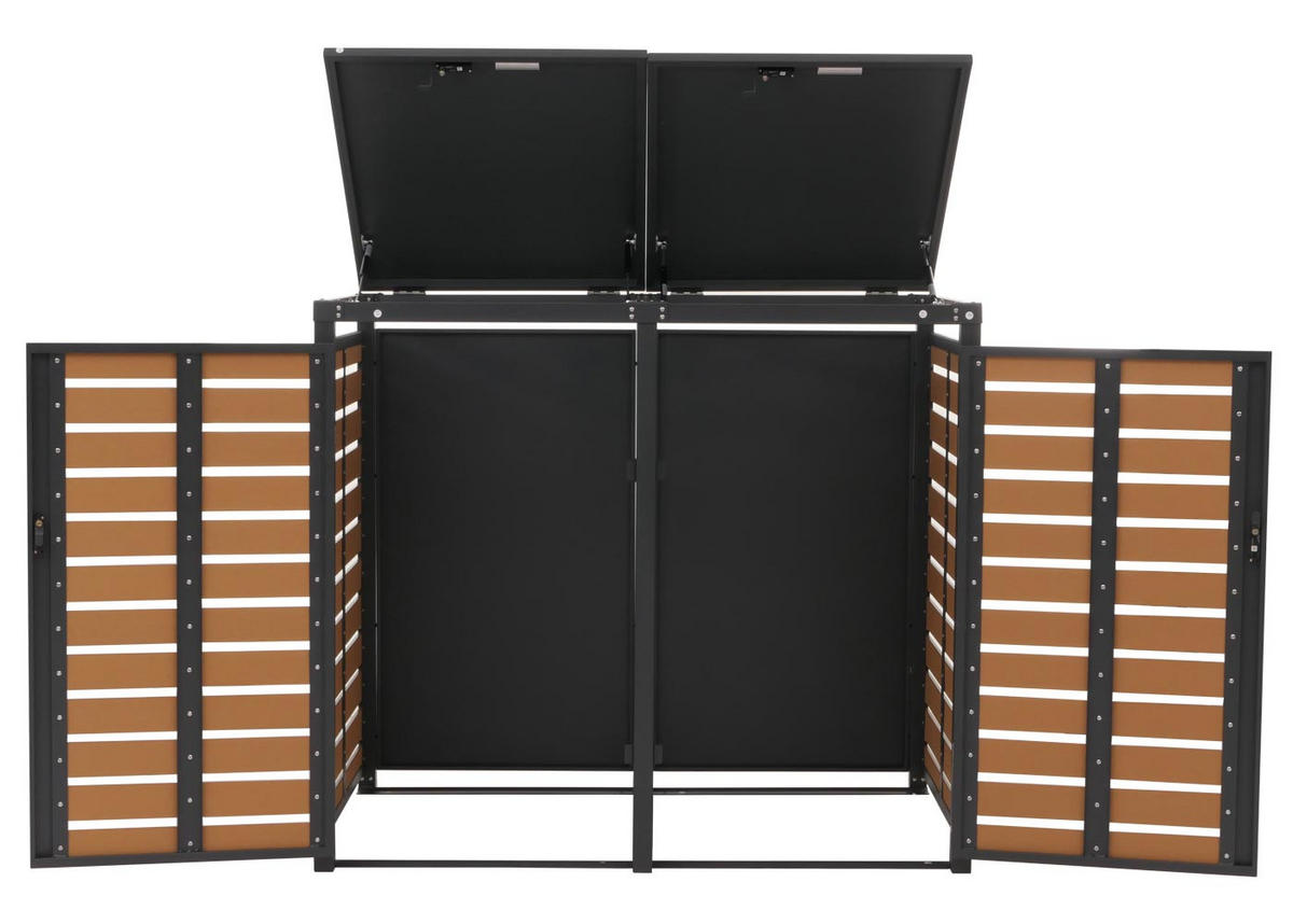 MÜLLTONNENBOX XL 2er-/4er HxBxT 119x140x102cm Teak-Optik WPC Metall 86kg - Teakfarben, Metall (140/119/102cm) - PROREGAL