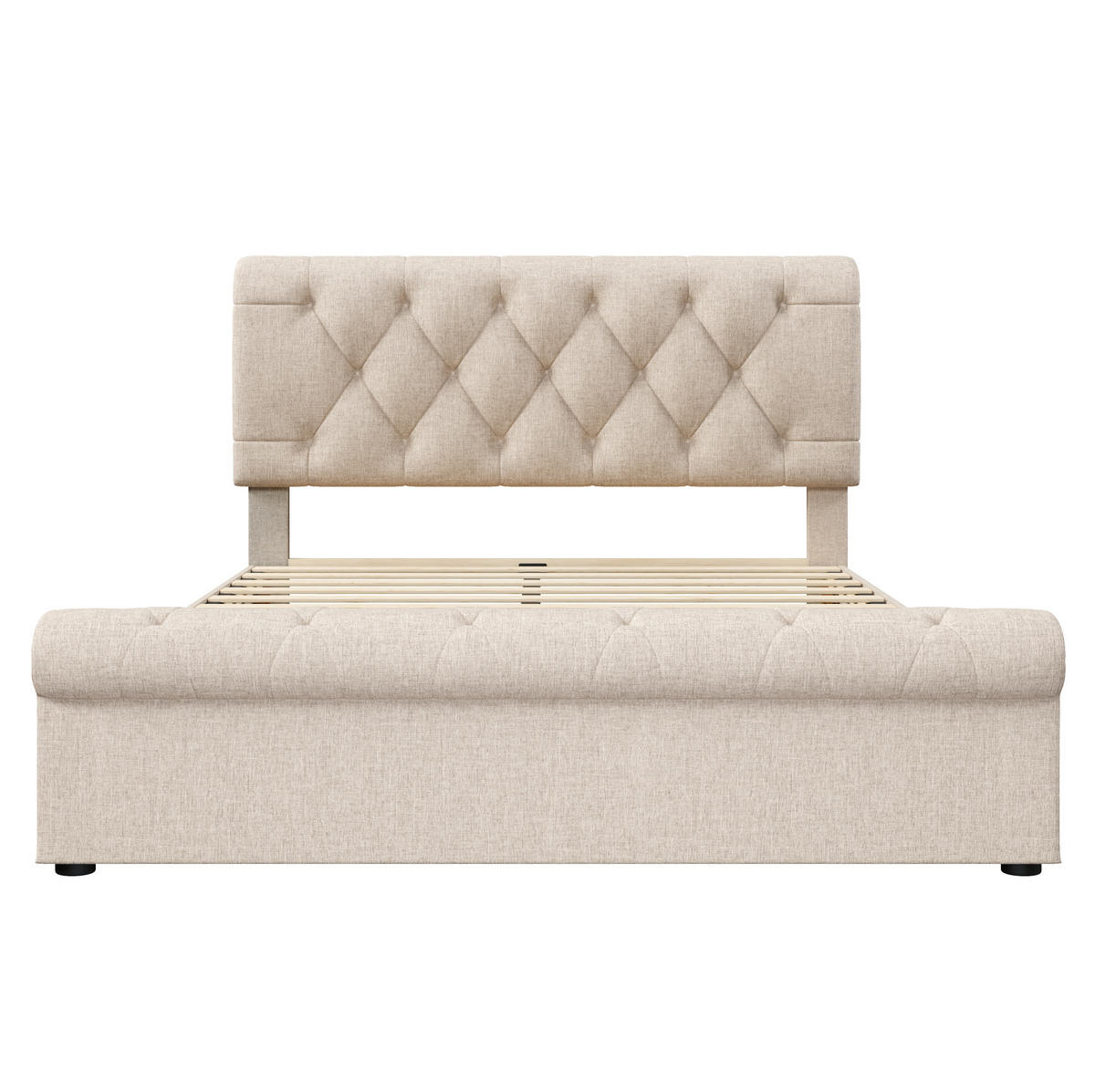 POLSTERBETT 140/200 cm Natur mit 4 Schubladen und höhenverstellbarem Kopfteil - Naturfarben, Metall (140/200cm) - OKWISH