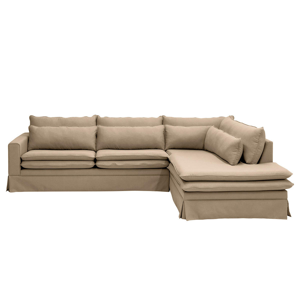 ECKSOFA mit Husse - Ottomane, Webstoff - Hellbraun/Schwarz, Kunststoff/Textil (299/222cm) - home24