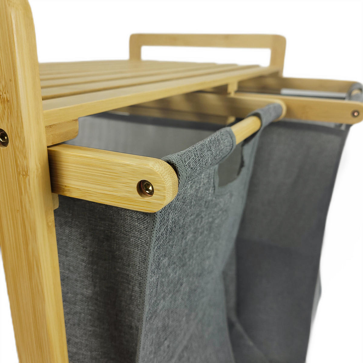 WÄSCHEKORB Bambus Textil Dunkelgrau Naturfarben 2 Kammern 70x35x68 cm - Dunkelgrau/Naturfarben, Holz/Textil (70/68/36.5cm) - Begryf