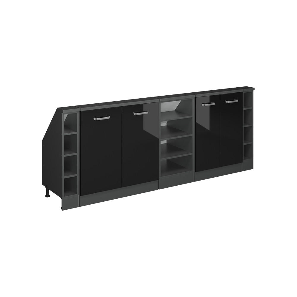 KÖKSSKÅP FÖR SLUTTANDE TAK R-Line Svart högblank 210 cm Set om 5 Svart högglans, Antracit 83.8/210/46 cm