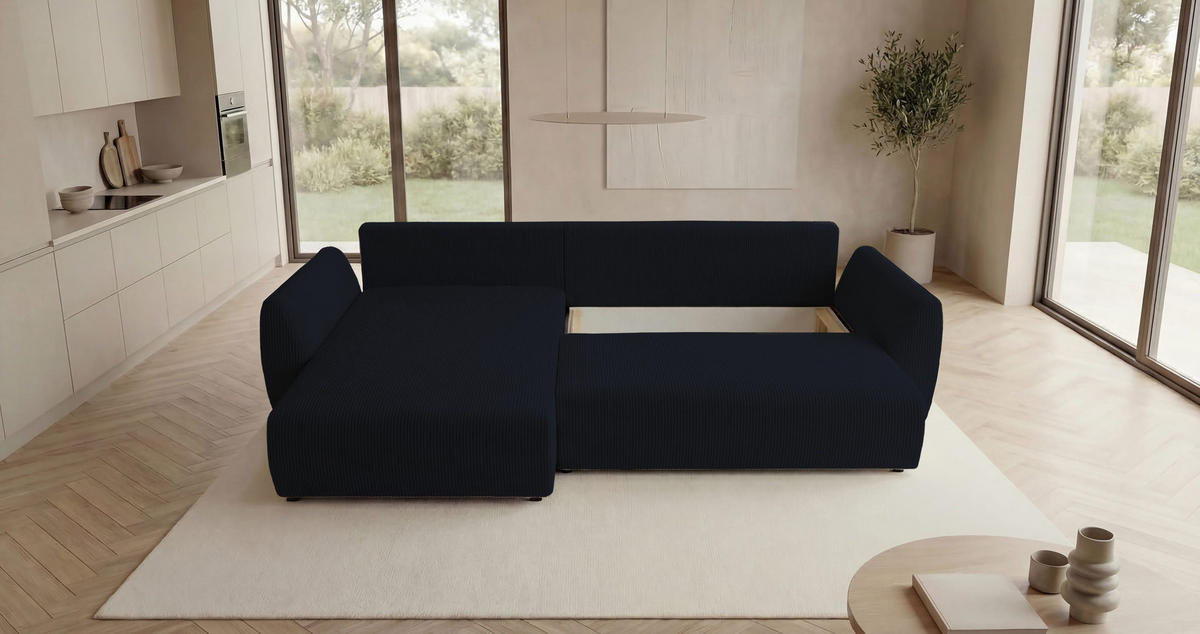 ECKSOFA SYDNEY links schwarz Cord Poso 135 - Schlaffunktion, Bettkasten - Schwarz, Textil (280/174cm) - Cornero
