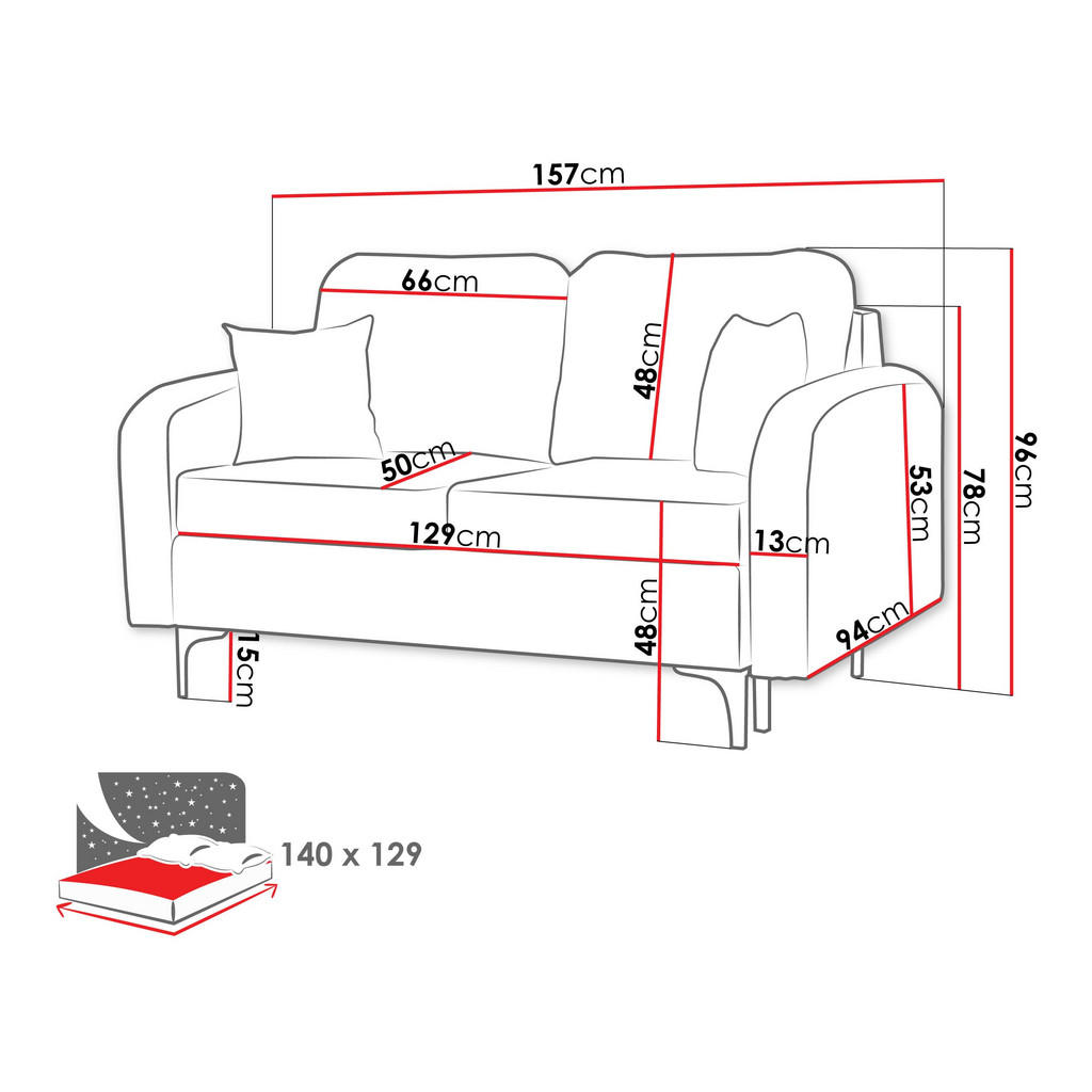 Thumbnail - Mirjan24 Schlafsofa, Natur, Textil, 2-Sitzer, Rechteckig, 157x96x94 cm, Wohnzimmer, Sofas & Couches, Schlafsofas