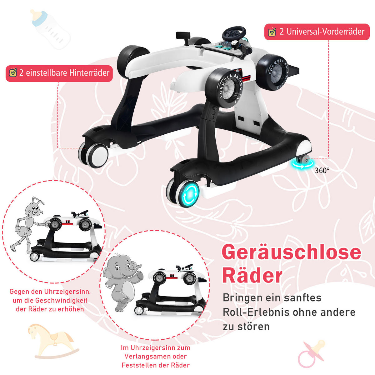 LAUFLERNWAGEN Klappbar Weiß - Weiß, Kunststoff (64/56/76cm) - COSTWAY