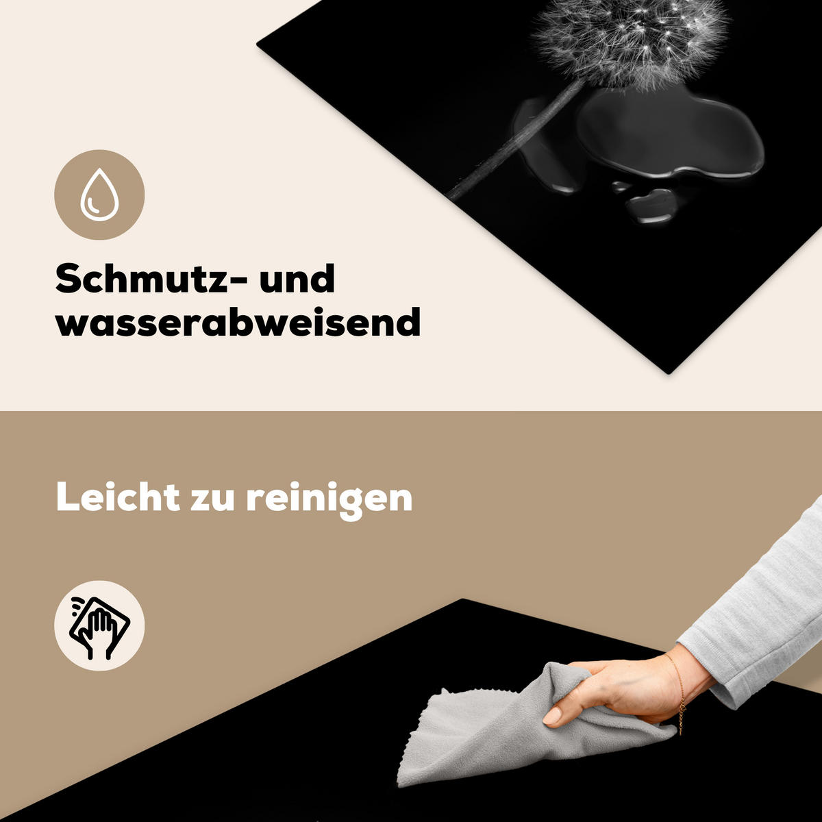 HERDABDECKPLATTE Löwenzahn - Schwarz - Floral - Botanisch 77x59 cm - Grau, Kunststoff (77/0.2/59cm) - MuchoWow