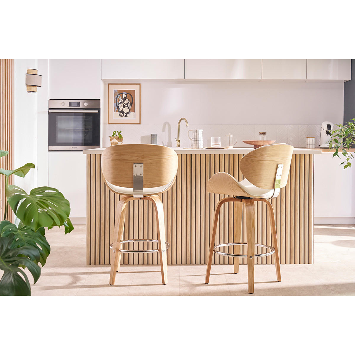 BARHOCKER Design Schwarz Dunkles Holz 65 cm WALNUT - Walnussfarben, Textil (54/98/53cm) - Miliboo