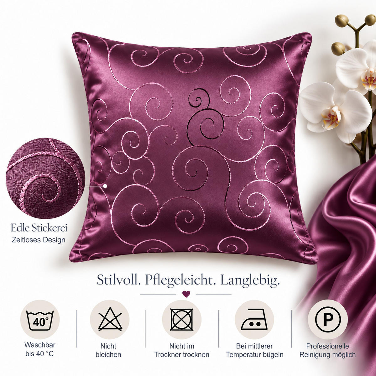 KISSENBEZUG 60/60 cm Lila Damast Circle - Lila, Textil (60/60cm) - TiborTex