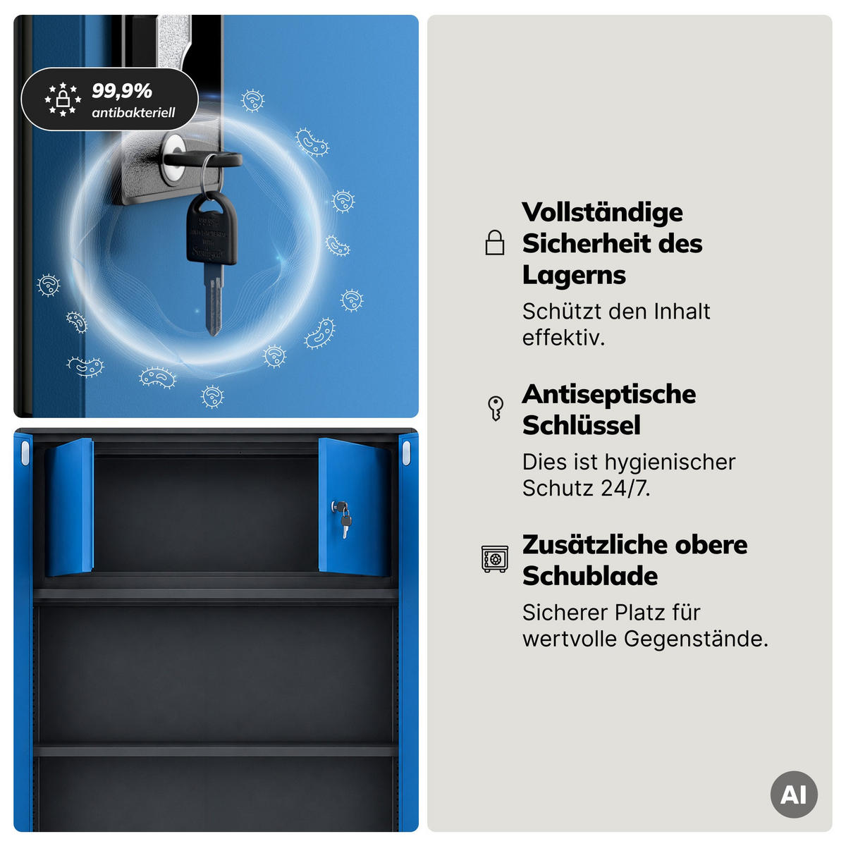 METALLSCHRANK mit Stauraum TOMASZ 185x90x45 cm - Blau/Anthrazit, Metall (90/185/45cm) - Jan Nowak