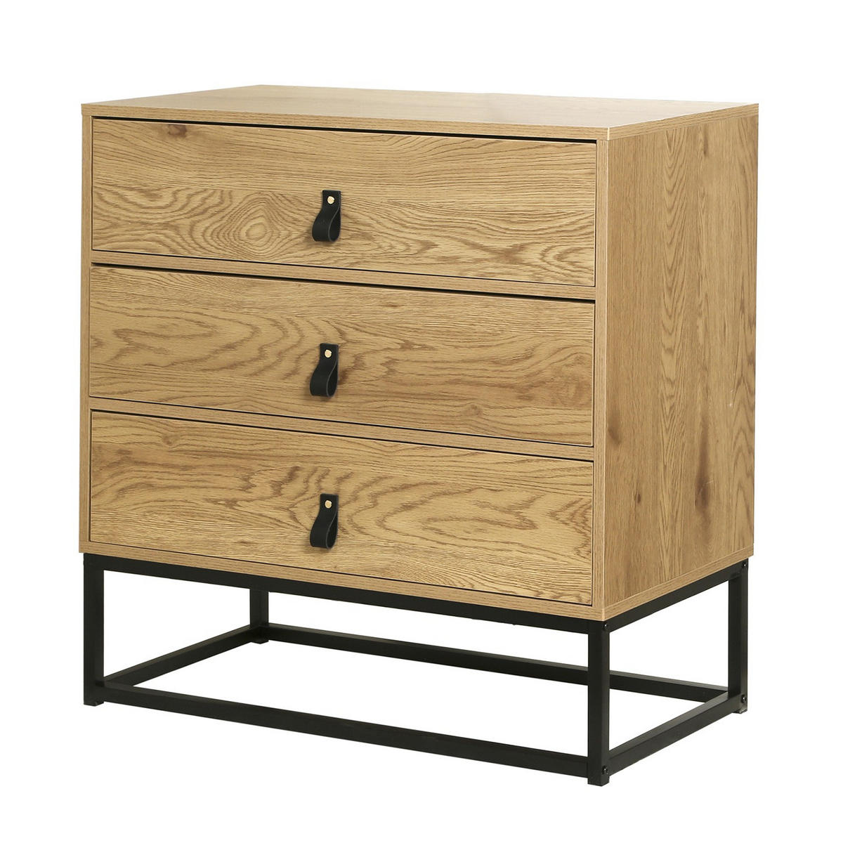 KOMMODE in Eiche-Dekor mit 3 Schubladen und Metallgestell - Eichefarben, Holzwerkstoff (39/79.5/80cm) - Calicosy