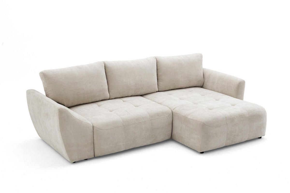 ECKSOFA NICE L Rechts mit Schlaffunktion 137x204 Chenille Beige - Beige/Schwarz, Holz/Textil (165/260cm) - Muffo