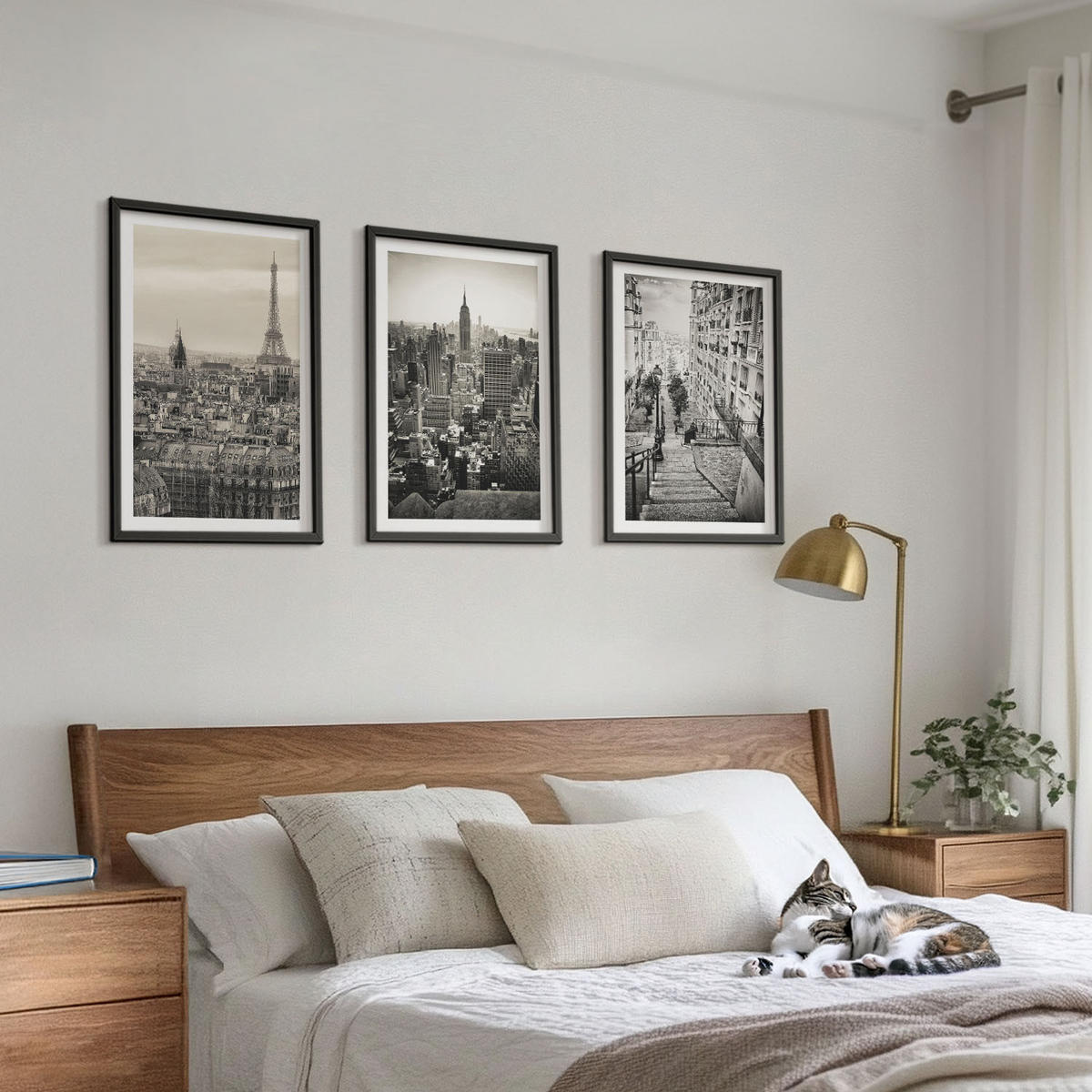 BILDER SET 3er Set - 40x60 cm Schwarzer Rahmen - Aussicht Paris New York Treppen - Schwarz, Kunststoff (40/60cm) - TULUP