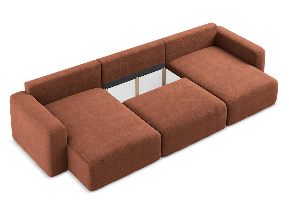 WOHNLANDSCHAFT Chenille Stoff Orange - Terra cotta/Schwarz, Kunststoff/Textil (332/79/149cm) - Makamii